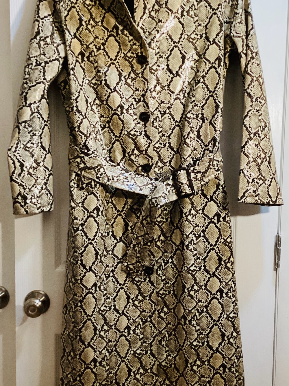 Source Unknown Snake Print Trench Coat in Tan and Black